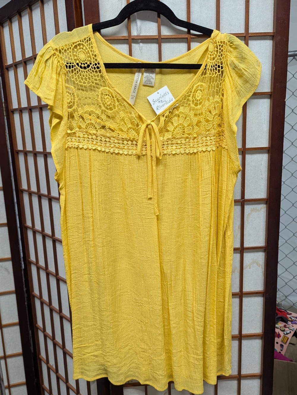 Forgotten Grace, Yellow Boho Crochet Lace Tie Front Tunic Top 2xl Plus Size